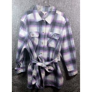 Terra & Sky Womens 1X Soft Purple Plaid Button Up Shirt Jacket Shacket Belted